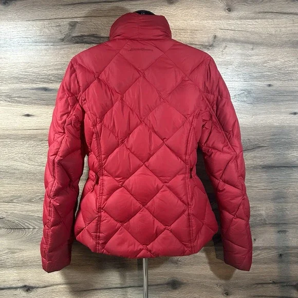 Eddie Bauer 700 Fill Goose Down Quilted Puffer Jacket Womens Small Red Vintage - Picture 2 of 8